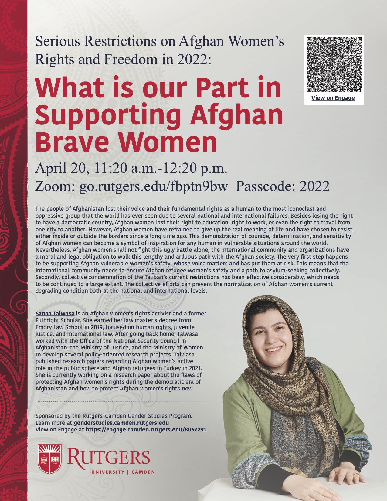 Afghan Women Event Flyer – Gender Studies, image size:1275x1650